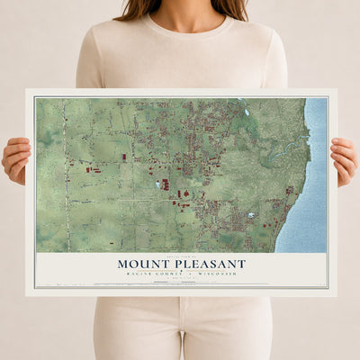 Map of Mount Pleasant, Racine County, Wisconsin, 12 x 18 inch unframed archival matte print