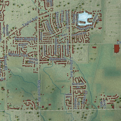 Second close-up of the map of Mount Pleasant, Racine County, Wisconsin print showing more streets and buildings