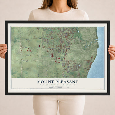 Map of Mount Pleasant, Racine County, Wisconsin, 18 x 24 inch print in a black wood frame