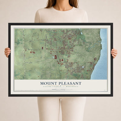 Map of Mount Pleasant, Racine County, Wisconsin, 24 x 36 inch print in a black wood frame