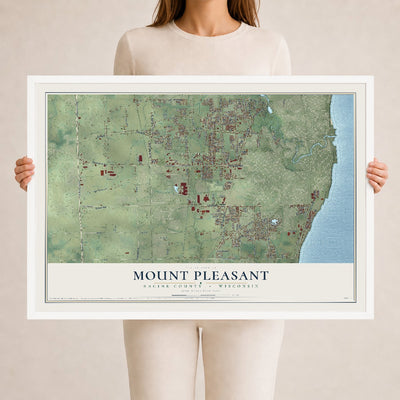 Map of Mount Pleasant, Racine County, Wisconsin, 24 x 36 inch print in a white wood frame