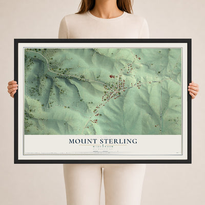 Map of Mount Sterling, Wisconsin, 24 x 36 inch print in a black wood frame