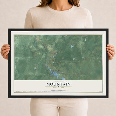 Map of Mountain, Wisconsin, 12 x 18 inch print in a black wood frame