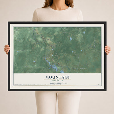 Map of Mountain, Wisconsin, 24 x 36 inch print in a black wood frame