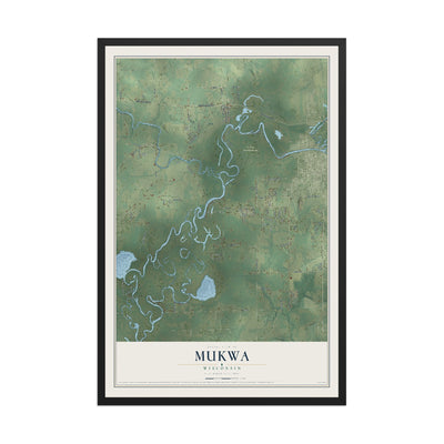 Map of Mukwa, Wisconsin, 12 x 18 inch print in a black wood frame