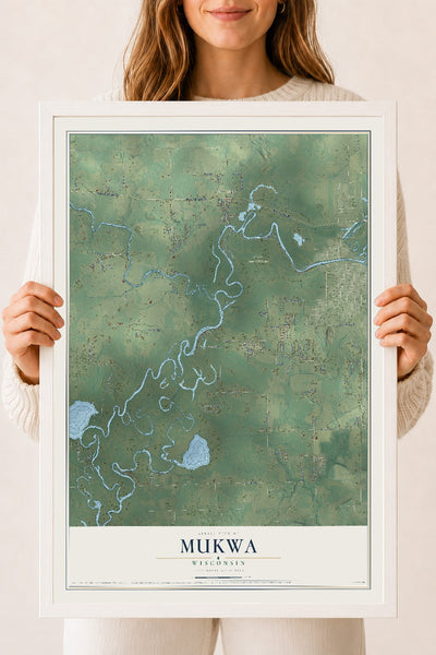 Map of Mukwa, Wisconsin, 18 x 24 inch print in a white wood frame
