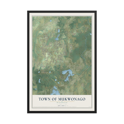 Map of the Town of Mukwonago, Wisconsin, 12 x 18 inch print in a black wood frame
