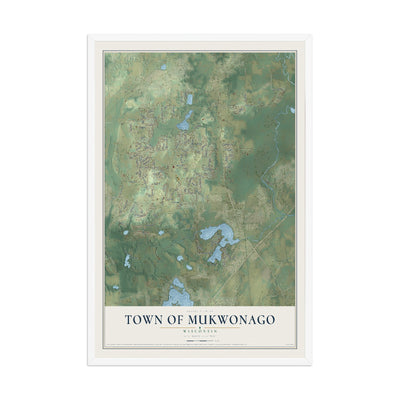 Map of the Town of Mukwonago, Wisconsin, 12 x 18 inch print in a white wood frame