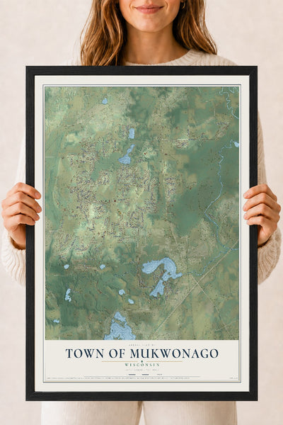 Map of the Town of Mukwonago, Wisconsin, 18 x 24 inch print in a black wood frame