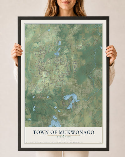 Map of the Town of Mukwonago, Wisconsin, 24 x 36 inch print in a black wood frame