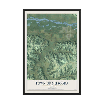 Map of the Town of Muscoda, Wisconsin, 12 x 18 inch print in a black wood frame