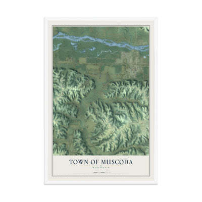 Map of the Town of Muscoda, Wisconsin, 12 x 18 inch print in a white wood frame