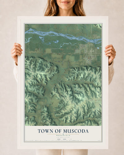Map of the Town of Muscoda, Wisconsin, 24 x 36 inch print in a white wood frame