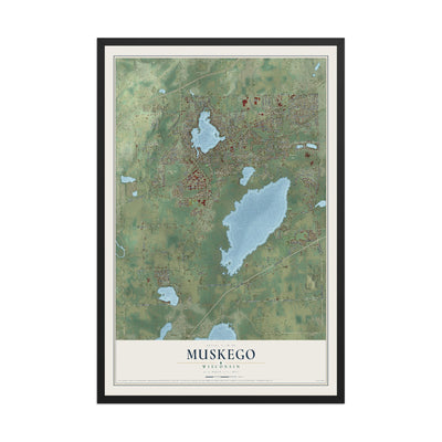 Map of Muskego, Wisconsin, 12 x 18 inch print in a black wood frame