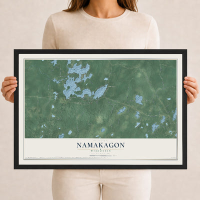 Map of Namakagon, Wisconsin, 12 x 18 inch print in a black wood frame