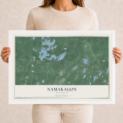 Map of Namakagon, Wisconsin, 12 x 18 inch print in a white wood frame