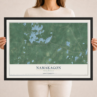 Map of Namakagon, Wisconsin, 18 x 24 inch print in a black wood frame