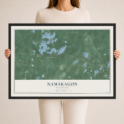 Map of Namakagon, Wisconsin, 24 x 36 inch print in a black wood frame
