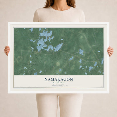 Map of Namakagon, Wisconsin, 24 x 36 inch print in a white wood frame