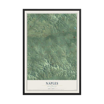 Map of Naples, Wisconsin, 12 x 18 inch print in a black wood frame
