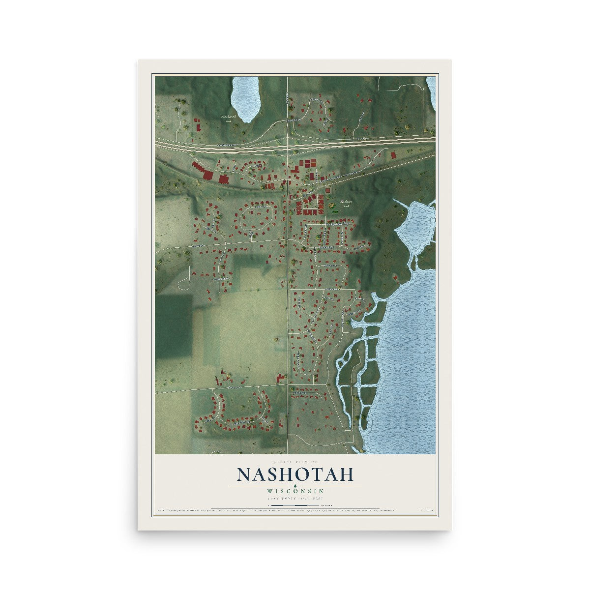 Map of Nashotah, Wisconsin, 12 x 18 inch unframed archival matte print