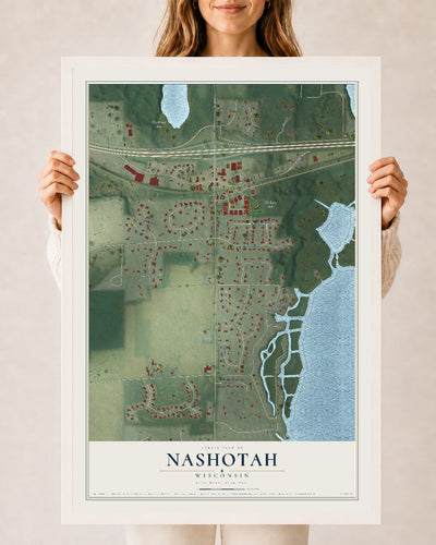 Map of Nashotah, Wisconsin, 24 x 36 inch print in a white wood frame