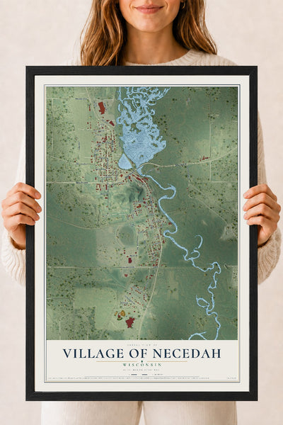 Map of Necedah, Wisconsin, 18 x 24 inch print in a black wood frame