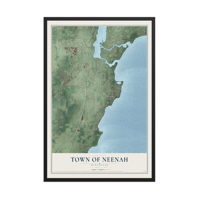 Map of the Town of Neenah, Wisconsin, 12 x 18 inch print in a black wood frame