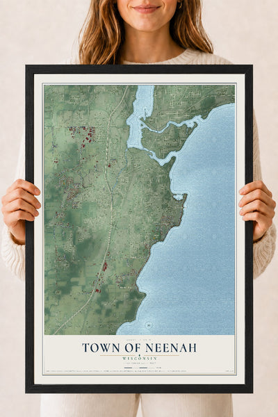 Map of the Town of Neenah, Wisconsin, 18 x 24 inch print in a black wood frame