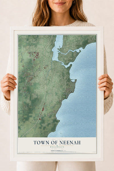 Map of the Town of Neenah, Wisconsin, 18 x 24 inch print in a white wood frame