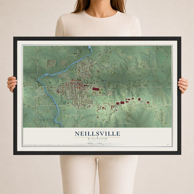 Map of Neillsville, Wisconsin, 24 x 36 inch print in a black wood frame