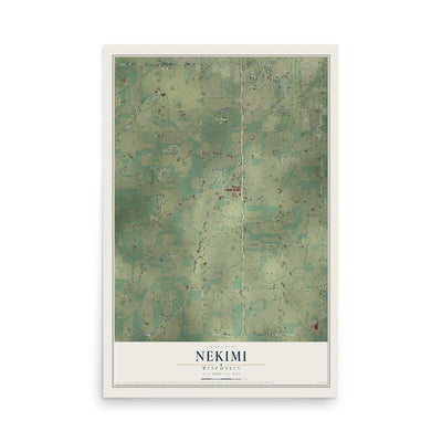 Map of Nekimi, Wisconsin, 12 x 18 inch unframed archival matte print