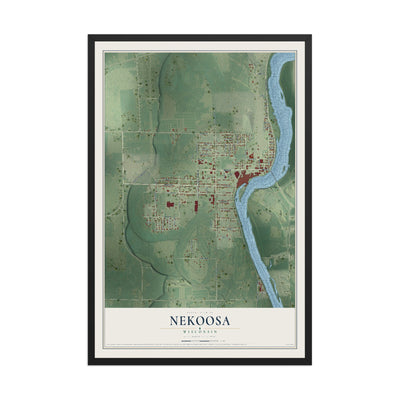 Map of Nekoosa, Wisconsin, 12 x 18 inch print in a black wood frame