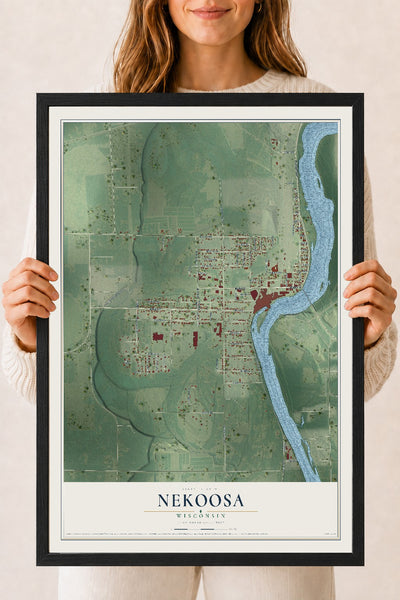 Map of Nekoosa, Wisconsin, 18 x 24 inch print in a black wood frame
