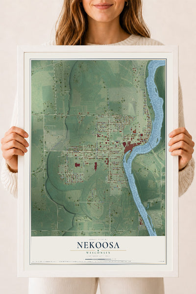 Map of Nekoosa, Wisconsin, 18 x 24 inch print in a white wood frame