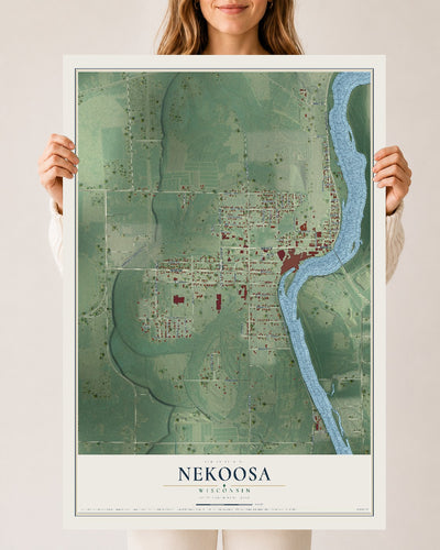 Map of Nekoosa, Wisconsin, 24 x 36 inch unframed archival matte print