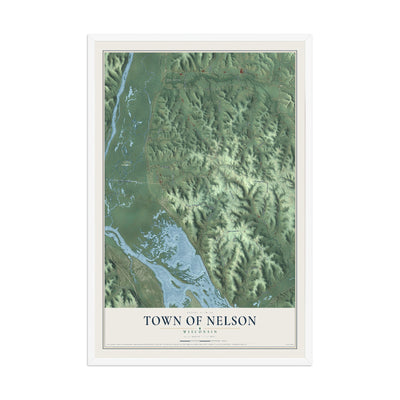Map of the Town of Nelson, Wisconsin, 12 x 18 inch print in a white wood frame