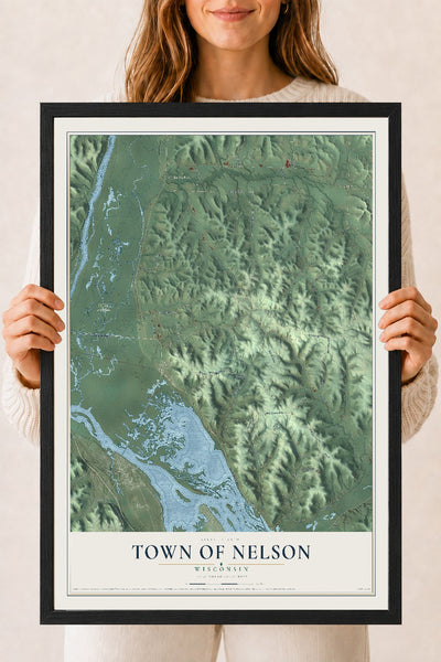 Map of the Town of Nelson, Wisconsin, 18 x 24 inch print in a black wood frame