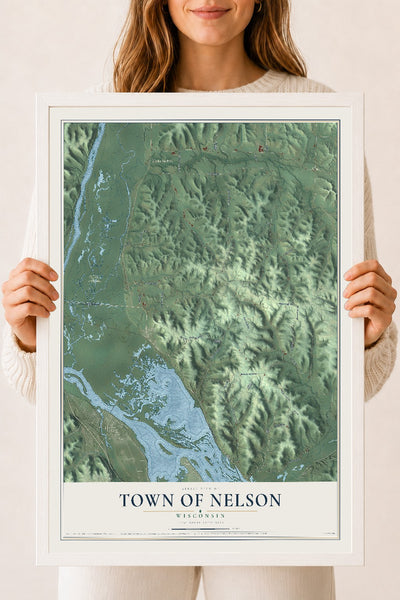 Map of the Town of Nelson, Wisconsin, 18 x 24 inch print in a white wood frame