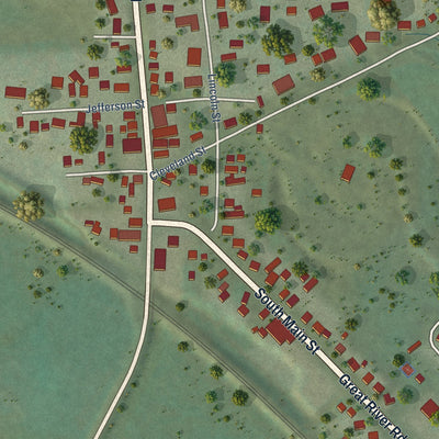 Close-up of the map of Nelson, Wisconsin print showing street and building detail