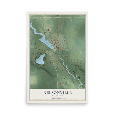 Map of Nelsonville, Wisconsin, 12 x 18 inch unframed archival matte print
