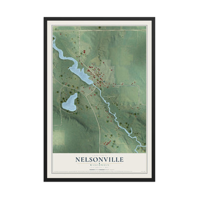Map of Nelsonville, Wisconsin, 12 x 18 inch print in a black wood frame