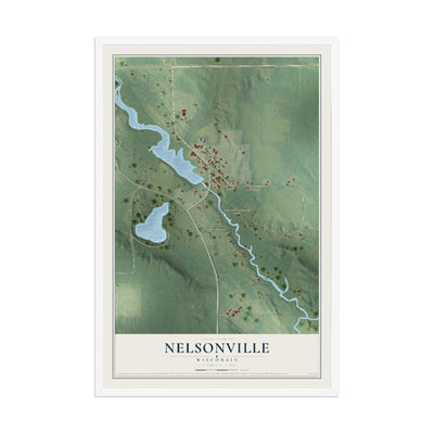 Map of Nelsonville, Wisconsin, 12 x 18 inch print in a white wood frame