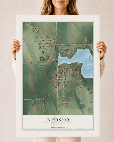 Map of Neosho, Wisconsin, 24 x 36 inch print in a white wood frame
