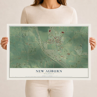 Map of New Auburn, Wisconsin, 12 x 18 inch unframed archival matte print