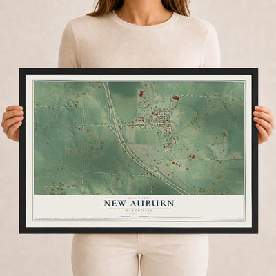 Map of New Auburn, Wisconsin, 12 x 18 inch print in a black wood frame