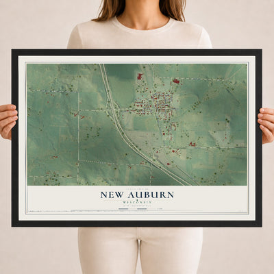 Map of New Auburn, Wisconsin, 18 x 24 inch print in a black wood frame