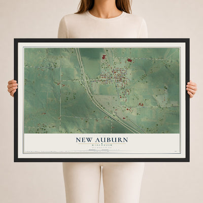 Map of New Auburn, Wisconsin, 24 x 36 inch print in a black wood frame