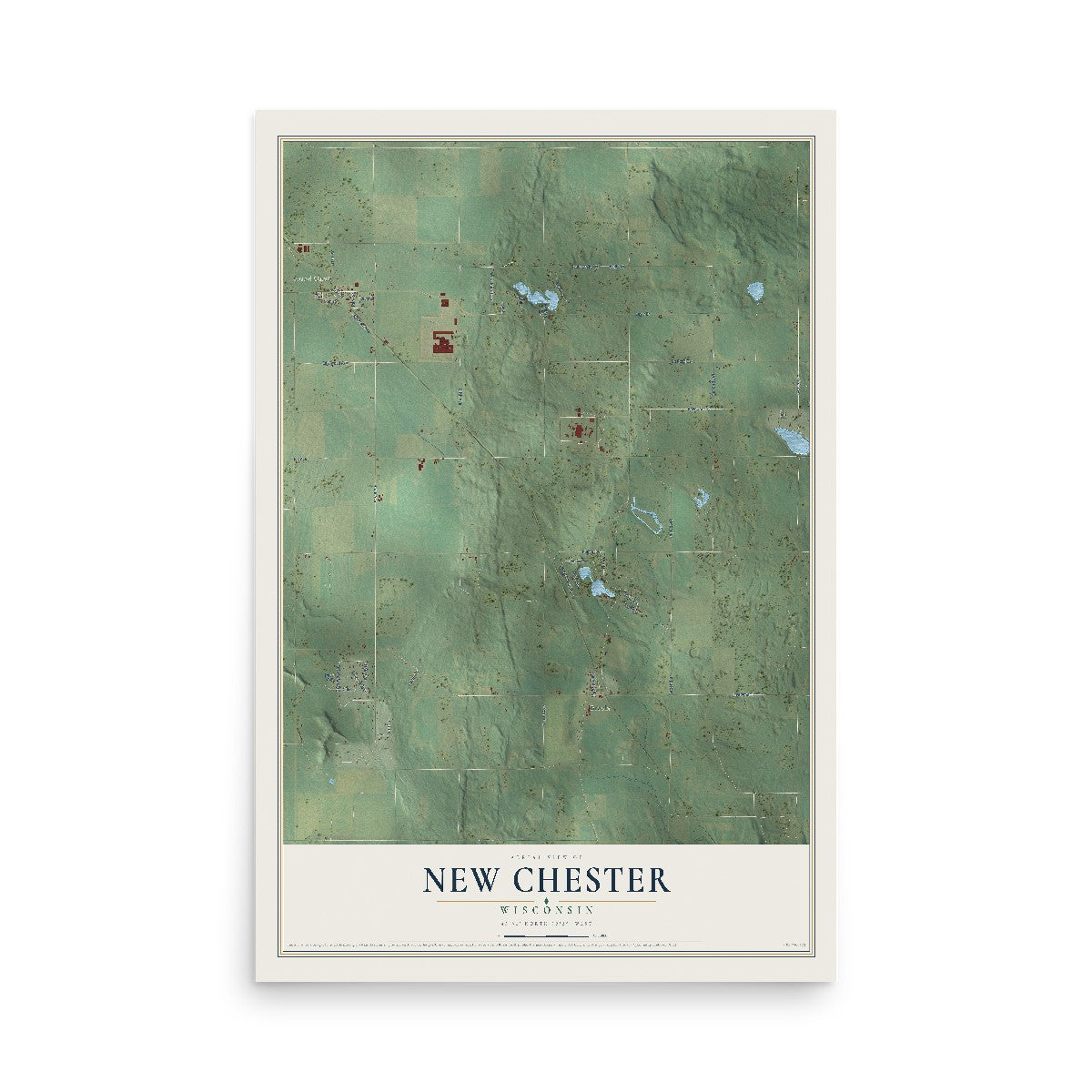 Map of New Chester, Wisconsin, 12 x 18 inch unframed archival matte print