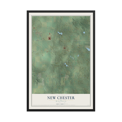 Map of New Chester, Wisconsin, 12 x 18 inch print in a black wood frame